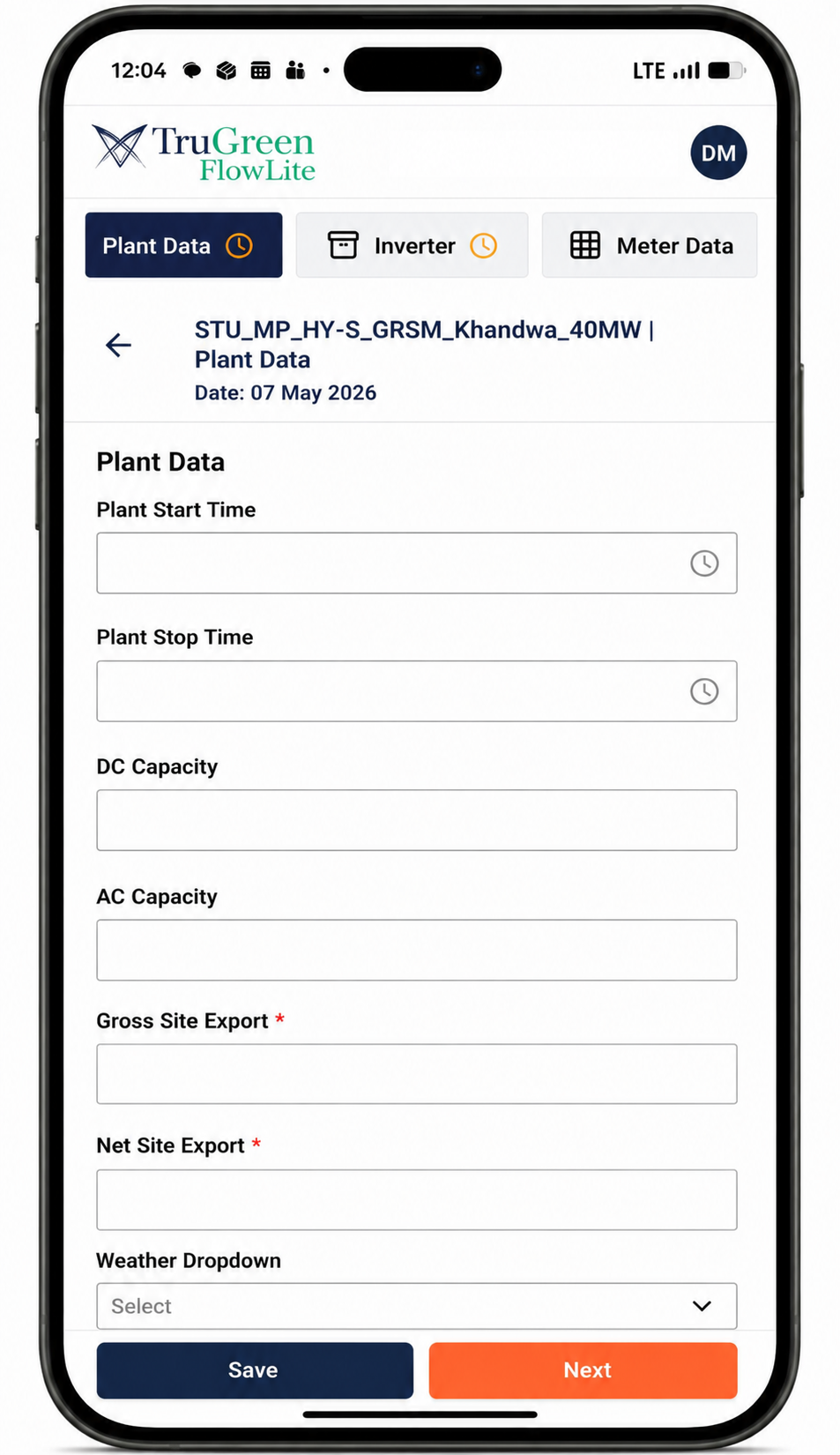 Mobile plant data entry — field engineers capture data on-site